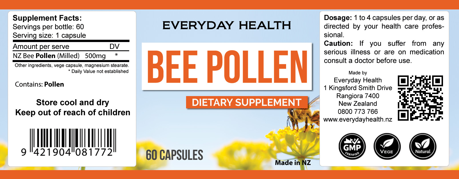 Bee Pollen - 60 Capsules - 500mg - Image 2